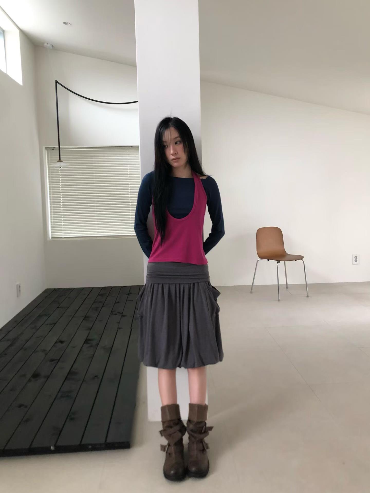掛脖背心+一字領上衣兩件組